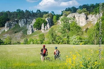 Radler unterwegs auf dem Altmühltal-Radweg bei Solnhofen